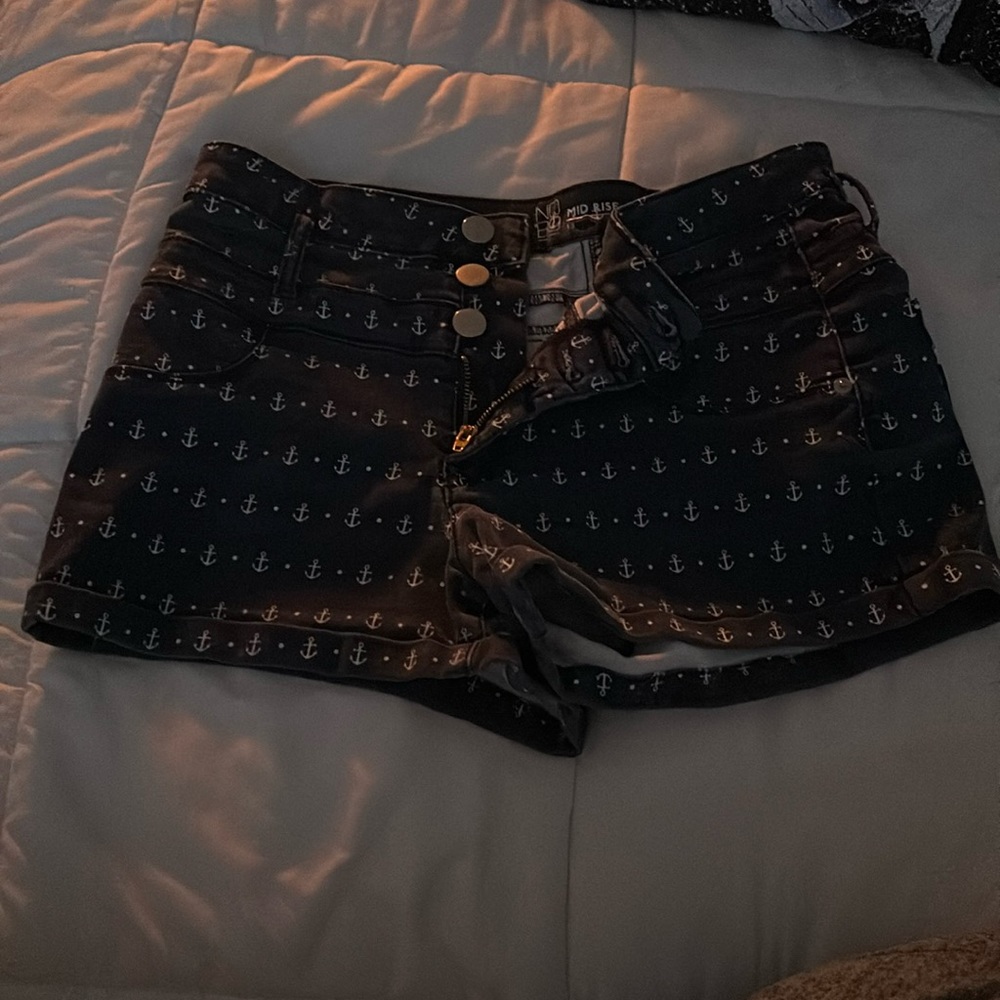 Navy anchor jean shorts
